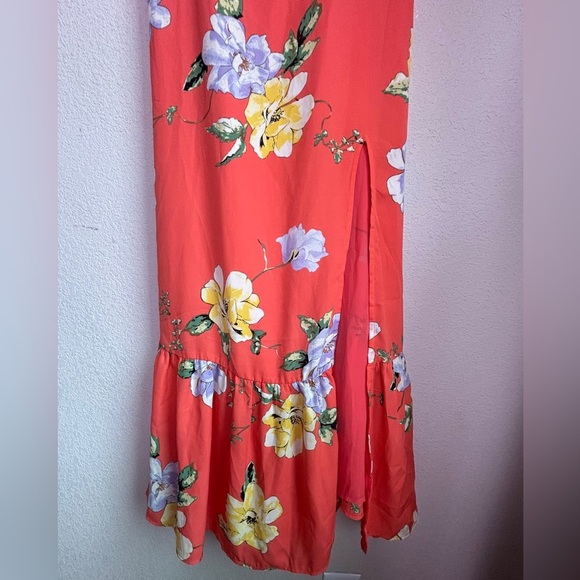 Lulu’s Forever Floral Orange Floral Print Tie-Strap Slit Ruched  Maxi Dress XL - Picture 11 of 11